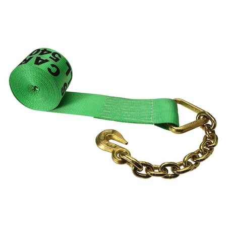 Us Cargo Control 3" x 50' Winch Strap with Chain Extension, 350CE-GRN 350CE-GRN